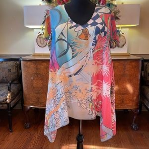 JOHNNY WAS 100% SILK SCARF PRINT BLOUSE SIZE MEDIUM